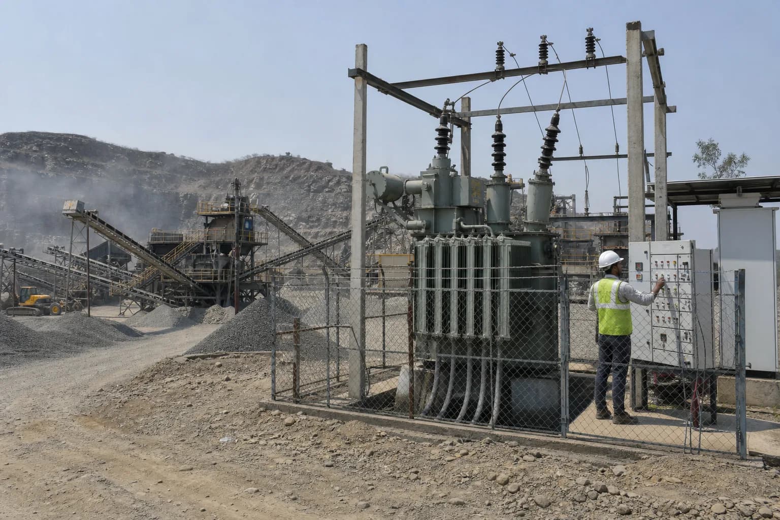 An electrical substation supplying a working stone-crusher plant